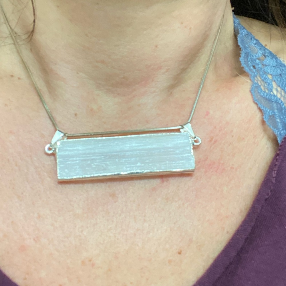 Selenite pendant gold and silver color edging